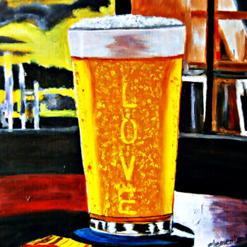 Painting titled "O-Cold Beer in Bar" by Clement Tsang, Original Artwork, Oil