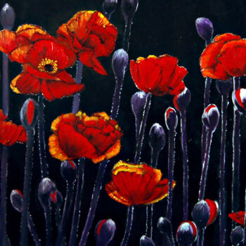 Peinture intitulée "O-Flower of Red Pop…" par Clement Tsang, Œuvre d'art originale, Huile