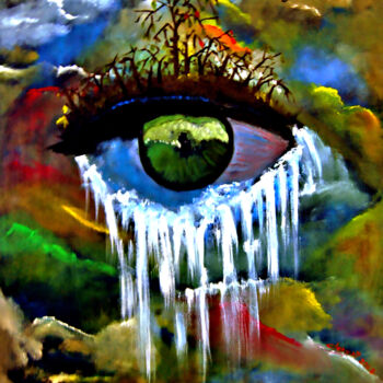 Painting titled "O-Tears like Waterf…" by Clement Tsang, Original Artwork, Oil