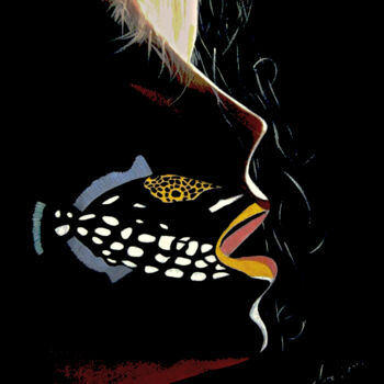Pintura intitulada "O-Lady with Fish Mo…" por Clement Tsang, Obras de arte originais, Óleo