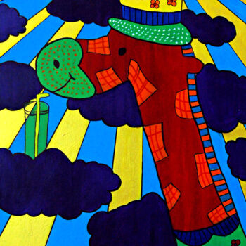 Pittura intitolato "The Colorful Giraffe" da Clement Tsang, Opera d'arte originale, Olio