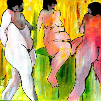 Schilderij getiteld "O-Three Nude Ladies…" door Clement Tsang, Origineel Kunstwerk, Olie