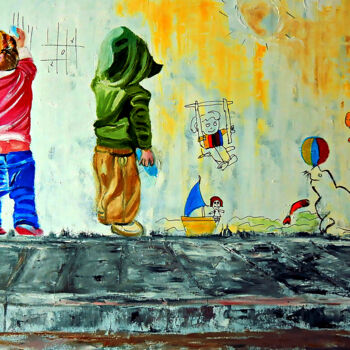 Картина под названием "Two Naughty Boys pa…" - Clement Tsang, Подлинное произведение искусства, Масло