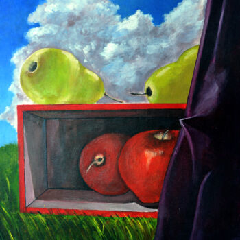 Painting titled "Apple in the Box" by Clement Tsang, Original Artwork, Acrylic