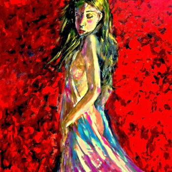 「A-Lady in Red」というタイトルの絵画 Clement Tsangによって, オリジナルのアートワーク, アクリル