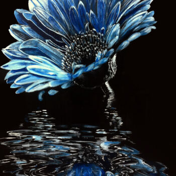 Ζωγραφική με τίτλο "A-Blue Chrysanthemum" από Clement Tsang, Αυθεντικά έργα τέχνης, Ακρυλικό