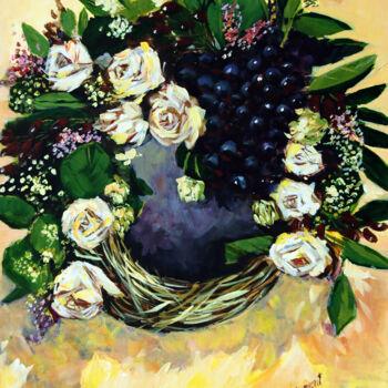 Painting titled "A-Grapes and White…" by Clement Tsang, Original Artwork, Acrylic