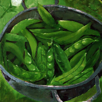 Schilderij getiteld "O-Green Beans" door Clement Tsang, Origineel Kunstwerk, Acryl