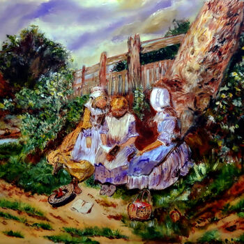 Painting titled "Three Girls Reading…" by Clement Tsang, Original Artwork, Acrylic