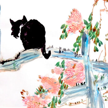 "Cat on Tree" başlıklı Tablo Clement Tsang tarafından, Orijinal sanat, Suluboya