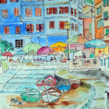Картина под названием "City of Italy" - Clement Tsang, Подлинное произведение искусства, Акварель