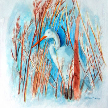 Schilderij getiteld "Duck in the grass" door Clement Tsang, Origineel Kunstwerk, Aquarel