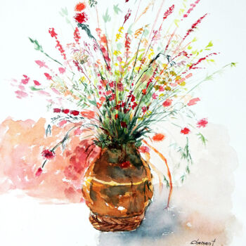 Malarstwo zatytułowany „W-Flower Arrangement” autorstwa Clement Tsang, Oryginalna praca, Akwarela