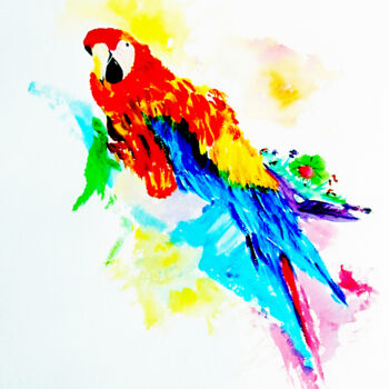 Painting titled "Beautiful Parrot" by Clement Tsang, Original Artwork, Watercolor