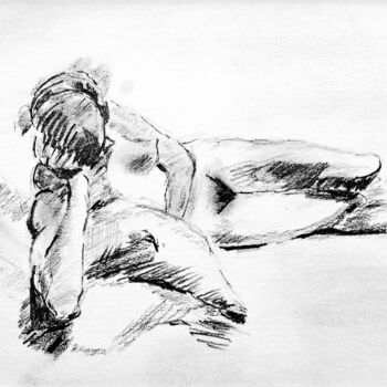 Drawing titled "Nude Lady Sleeping" by Clement Tsang, Original Artwork, Charcoal