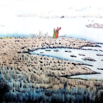 Картина под названием "Landscape and Old M…" - Clement Tsang, Подлинное произведение искусства, Акварель