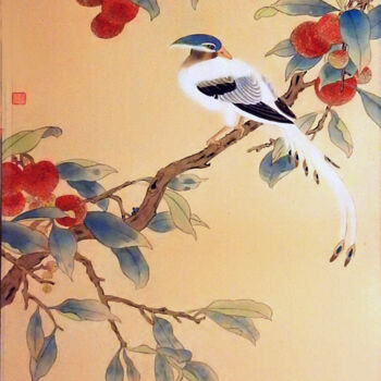 Painting titled "Colourful Bird on L…" by Clement Tsang, Original Artwork, Watercolor