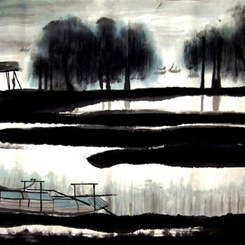 Pintura intitulada "Landscape Scenery" por Clement Tsang, Obras de arte originais, Aquarela