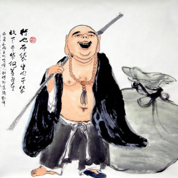 「The Happy Monk II」というタイトルの絵画 Clement Tsangによって, オリジナルのアートワーク, 水彩画