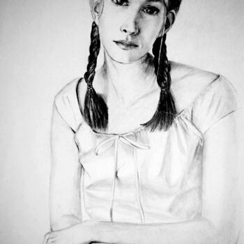 Drawing titled "Young Lady" by Clement Tsang, Original Artwork, Charcoal