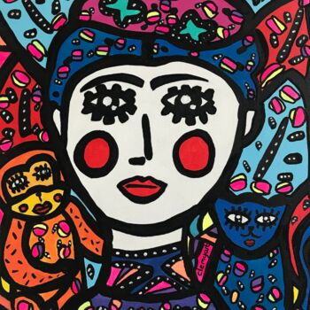 Painting titled "Je suis Frida" by Clemyart, Original Artwork, Acrylic Mounted on Wood Stretcher frame