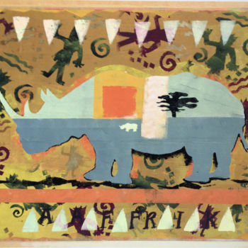 Painting titled "Rhino's-dream." by Cleo-La Girafe Bleue, Original Artwork, Acrylic