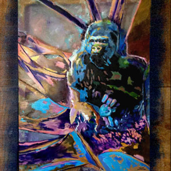 Картина под названием "La sentinelle." - Cleo-La Girafe Bleue, Подлинное произведение искусства, Акрил Установлен на Деревян…