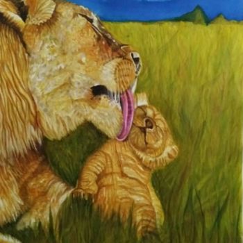 Pintura titulada "leoa-maternal.jpg" por Cleusa Maria De Souza Nunes Vieira, Obra de arte original, Acuarela