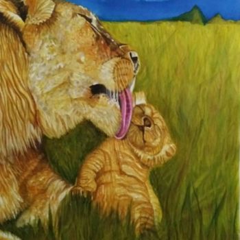 Painting titled "leoa-maternal.jpg" by Cleusa Maria De Souza Nunes Vieira, Original Artwork, Watercolor