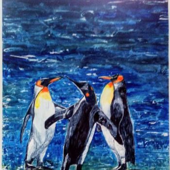 Painting titled "pinguins.jpg" by Cleusa Maria De Souza Nunes Vieira, Original Artwork, Watercolor