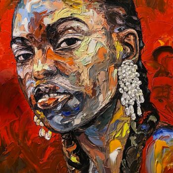 Peinture intitulée "Africaine" par Clèves Léo, Œuvre d'art originale, Huile