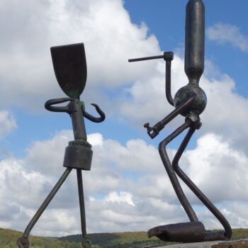 Sculpture intitulée "Fighting couple" par Clive Manuel, Œuvre d'art originale, Métaux