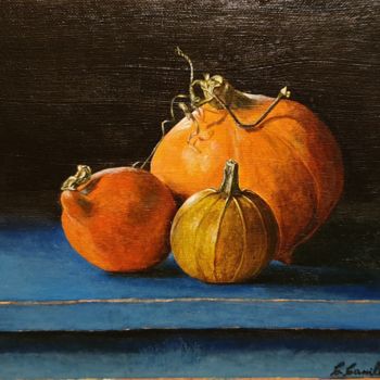Painting titled "Citrouilles" by Claudia Carrillo Meneu, Original Artwork, Ink Mounted on Other rigid panel