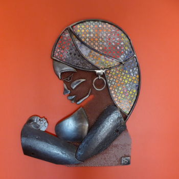 Sculpture titled "Mère à l'enfant" by Claude Germain, Original Artwork, Metals
