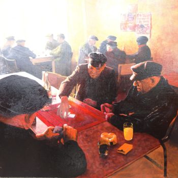 Painting titled "Au bar de la marine" by Cloper, Original Artwork, Oil