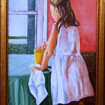 Painting titled "Niña de la ventana" by C_lora, Original Artwork, Oil
