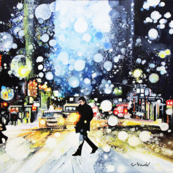 Peinture intitulée "neige sur New York 2" par Clotilde Nadel, Œuvre d'art originale, Huile