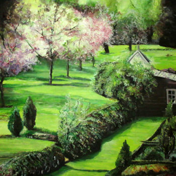 Peinture intitulée "les cerisiers" par Clotilde Nadel, Œuvre d'art originale, Huile