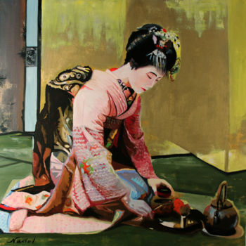 Peinture intitulée "ceremonie du thé" par Clotilde Nadel, Œuvre d'art originale, Huile