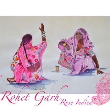 Painting titled "Rose Indien" by Glob'Artiste Mathilde Gizon, Original Artwork, Watercolor