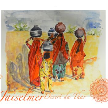 Painting titled "Femmes cherchant de…" by Glob'Artiste Mathilde Gizon, Original Artwork, Watercolor