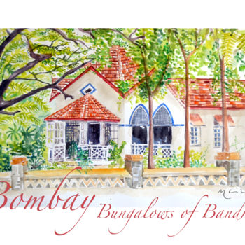 Painting titled "Bungalows Bombay" by Glob'Artiste Mathilde Gizon, Original Artwork, Watercolor
