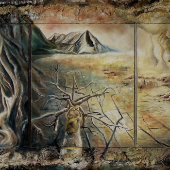 Peinture intitulée "l' empreinte  du te…" par Claude Maguet, Œuvre d'art originale, Huile Monté sur Autre panneau rigide