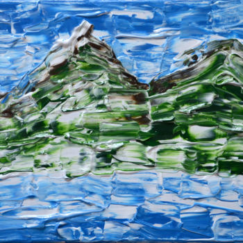 Schilderij getiteld "Lac et montagne" door Cmk Créatrice, Origineel Kunstwerk, Acryl