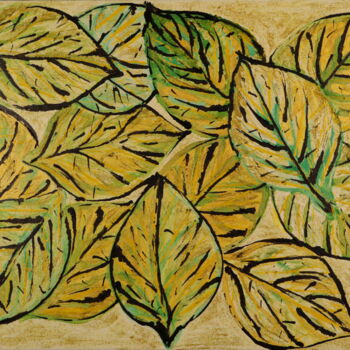 Peinture intitulée "GREEN LEAVES" par Coco, Œuvre d'art originale, Acrylique Monté sur Châssis en bois