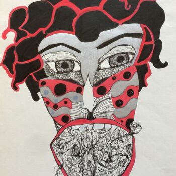 Dibujo titulada "boca flamenca" por Coco Reyes, Obra de arte original, Rotulador
