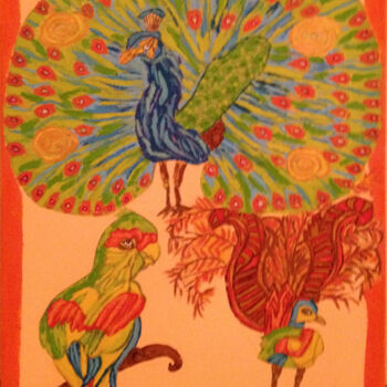 Pittura intitolato "mes-oiseaux-du-para…" da Coco Sicart, Opera d'arte originale, Olio