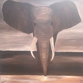 Painting titled "L'éléphant" by Corinne Garcia, Original Artwork, Acrylic