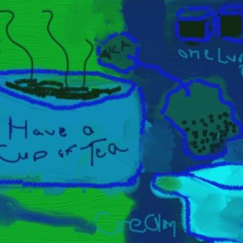 Digital Arts titled "Have a cup of tea" by Connie M., Original Artwork, Digital Painting