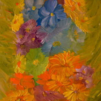 Pintura intitulada "Fantaisie jaune,ble…" por Radu Rascanu, Obras de arte originais, Óleo